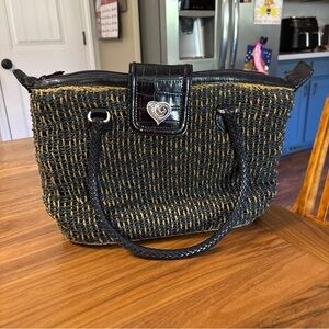 Brighton Womens Basket Woven Leather Braided Strap Purse Blue And Khaki